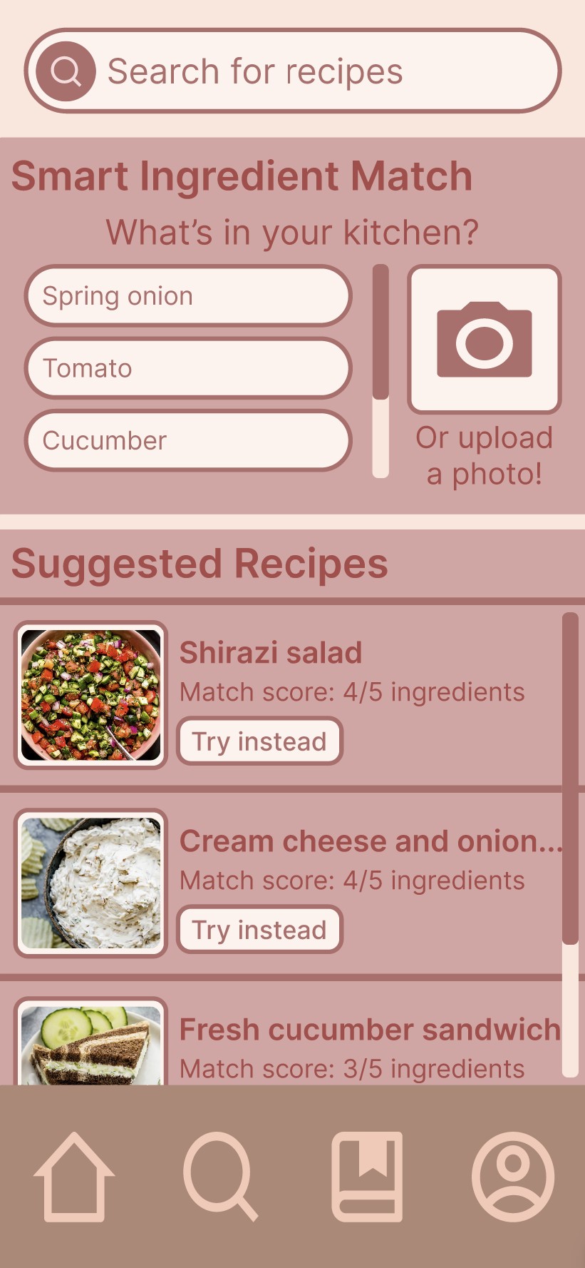 Cooking App ingredient matching interface