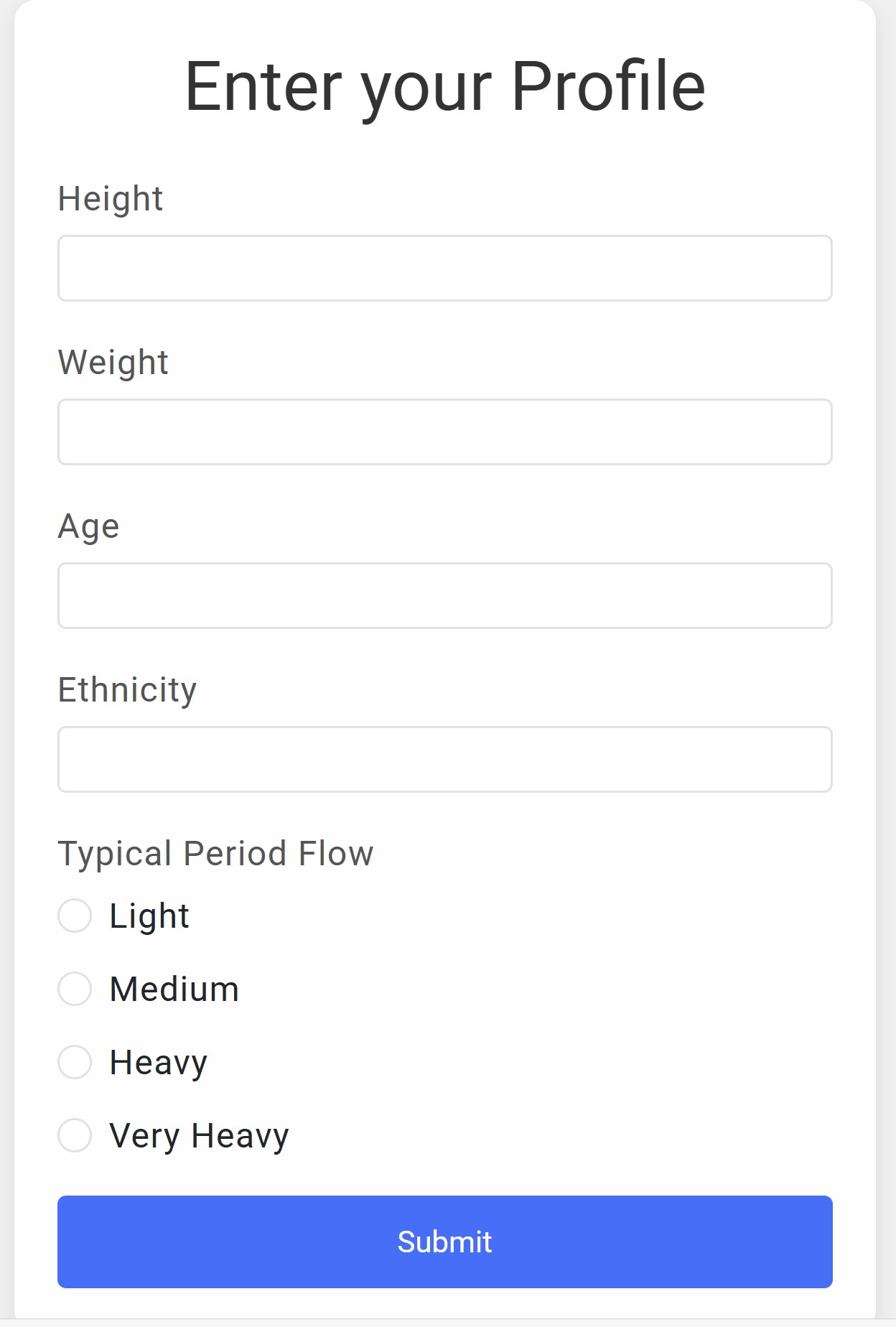 Cycles health profile form for personalized predictions