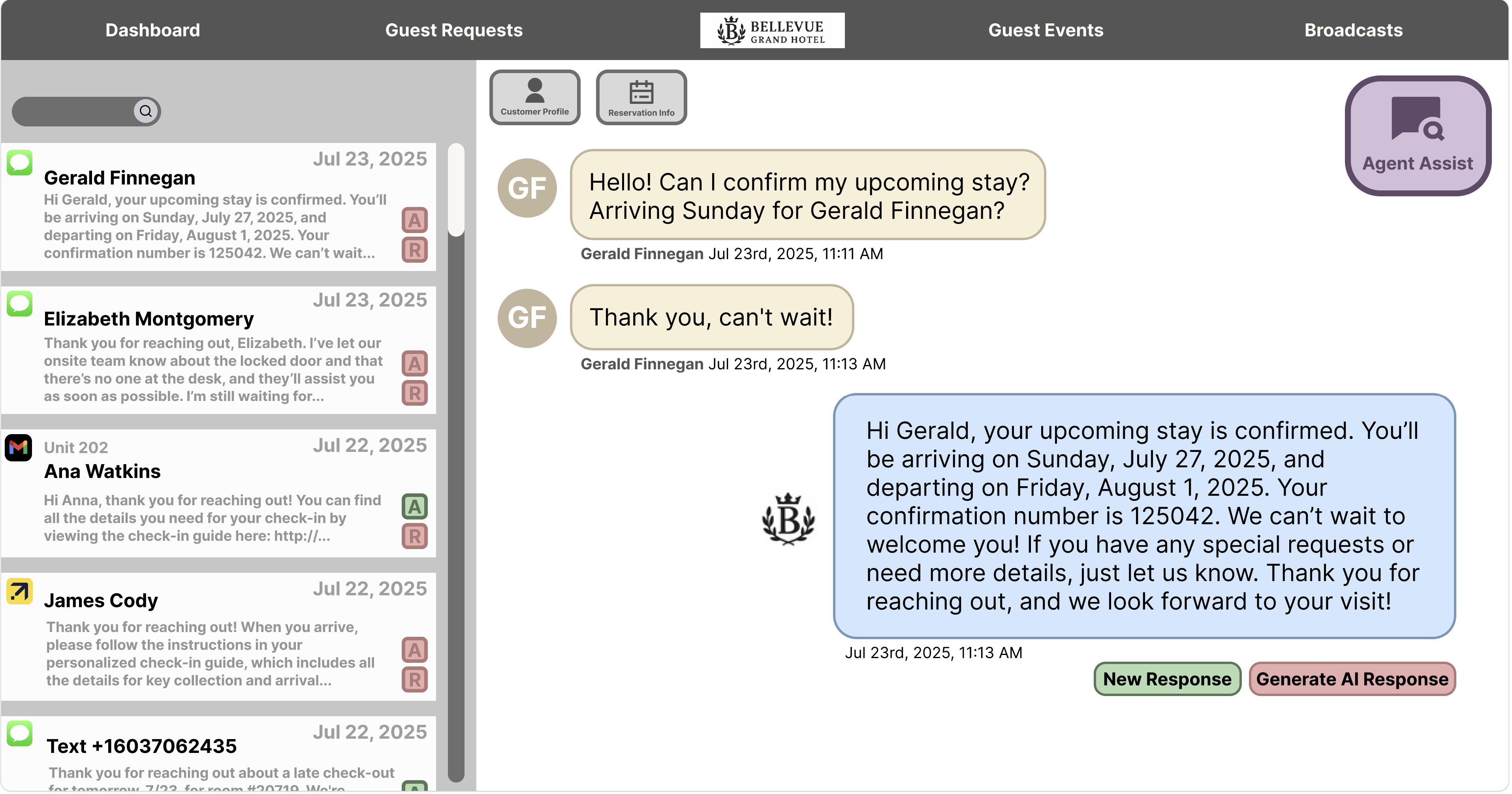 Homescreen AI guest request conversation workspace