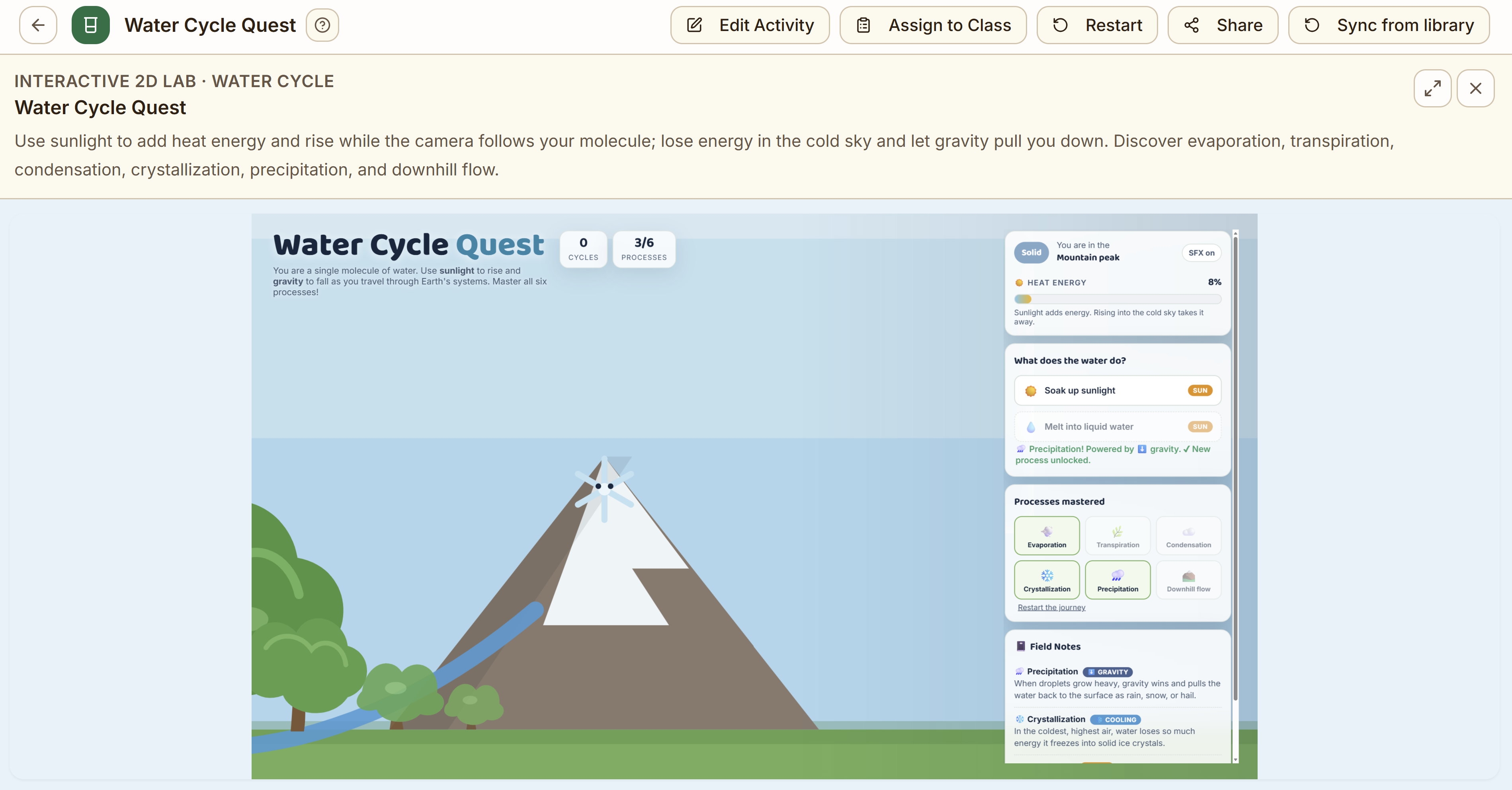 Interactive Water Cycle Quest activity