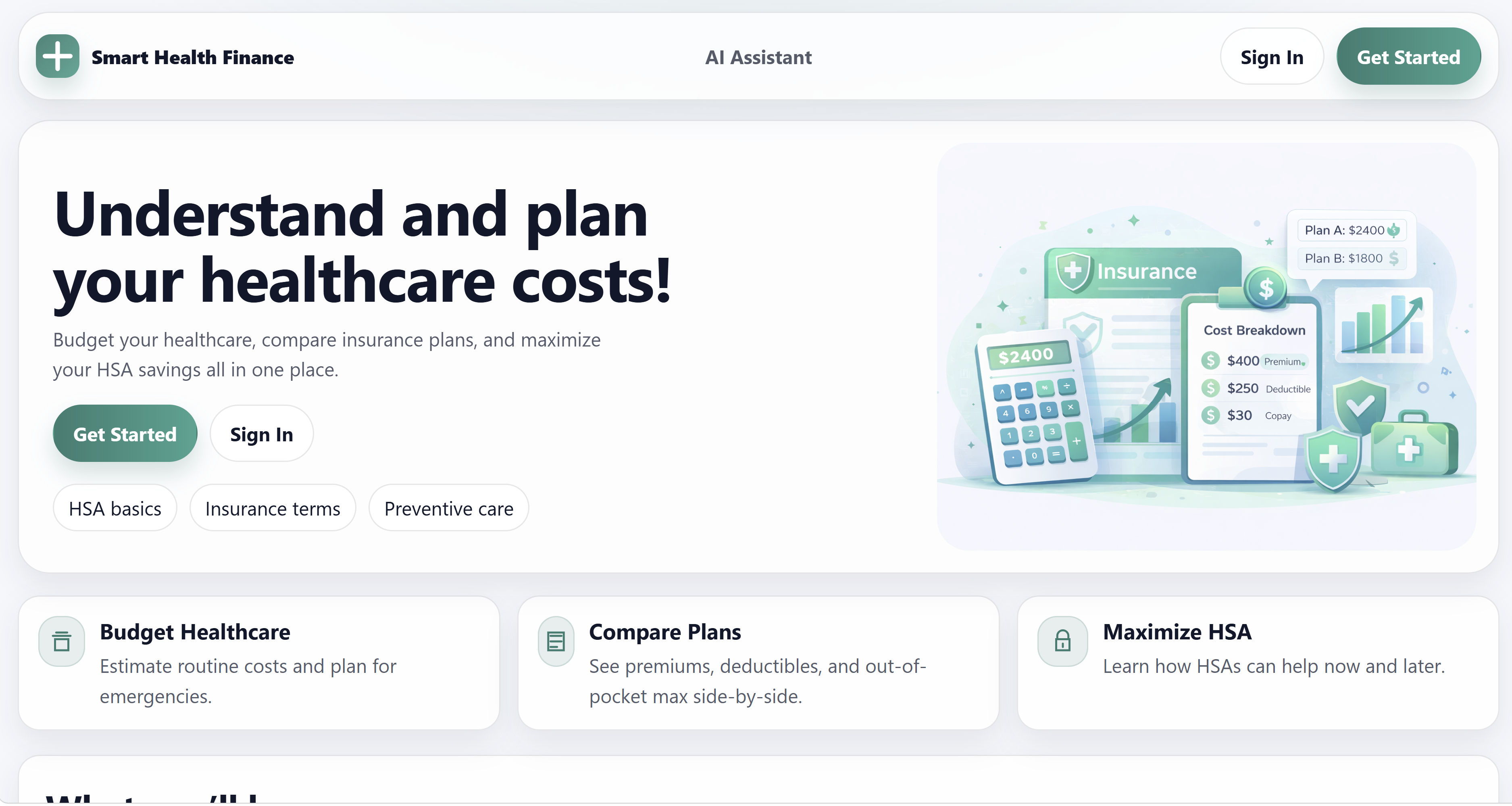 Smart Health Finance healthcare planning platform