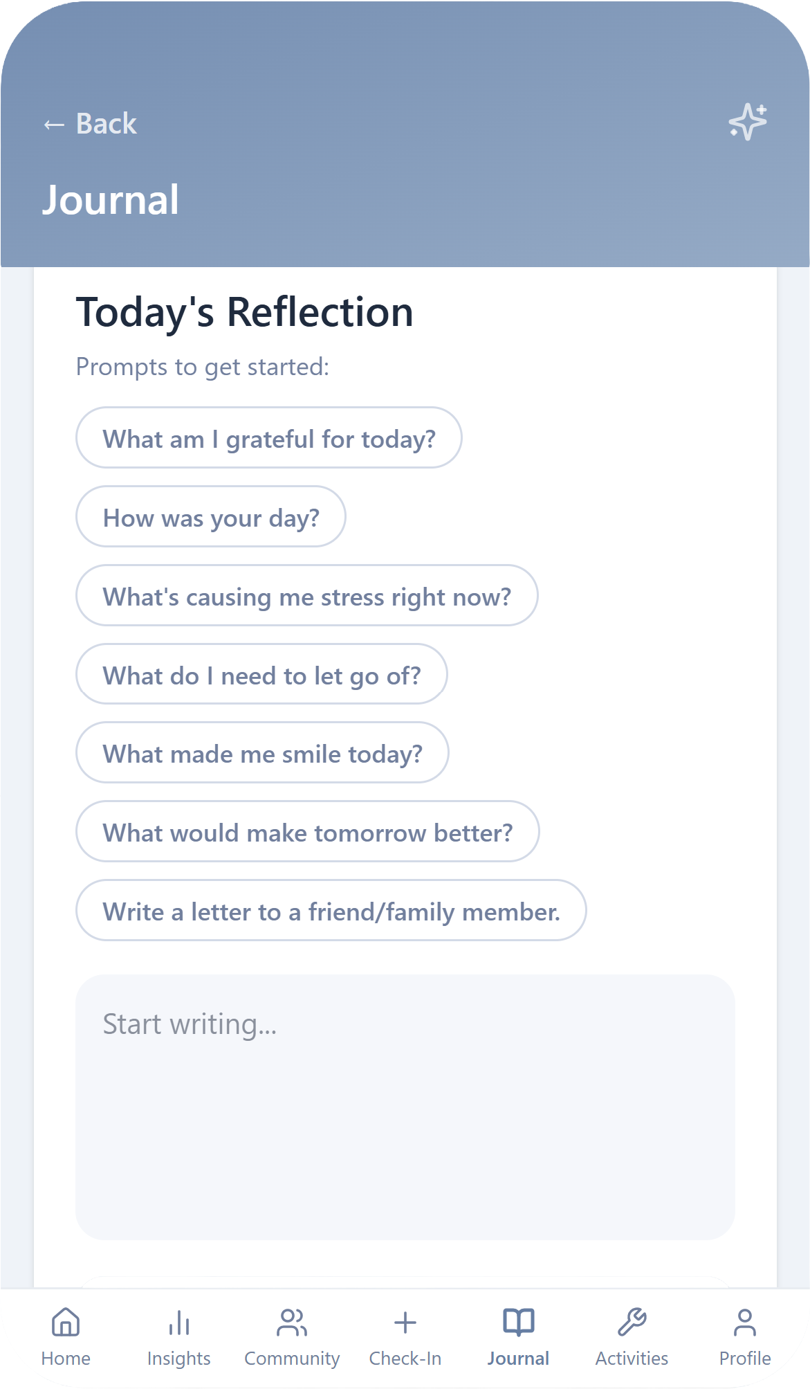 Solace guided journal interface