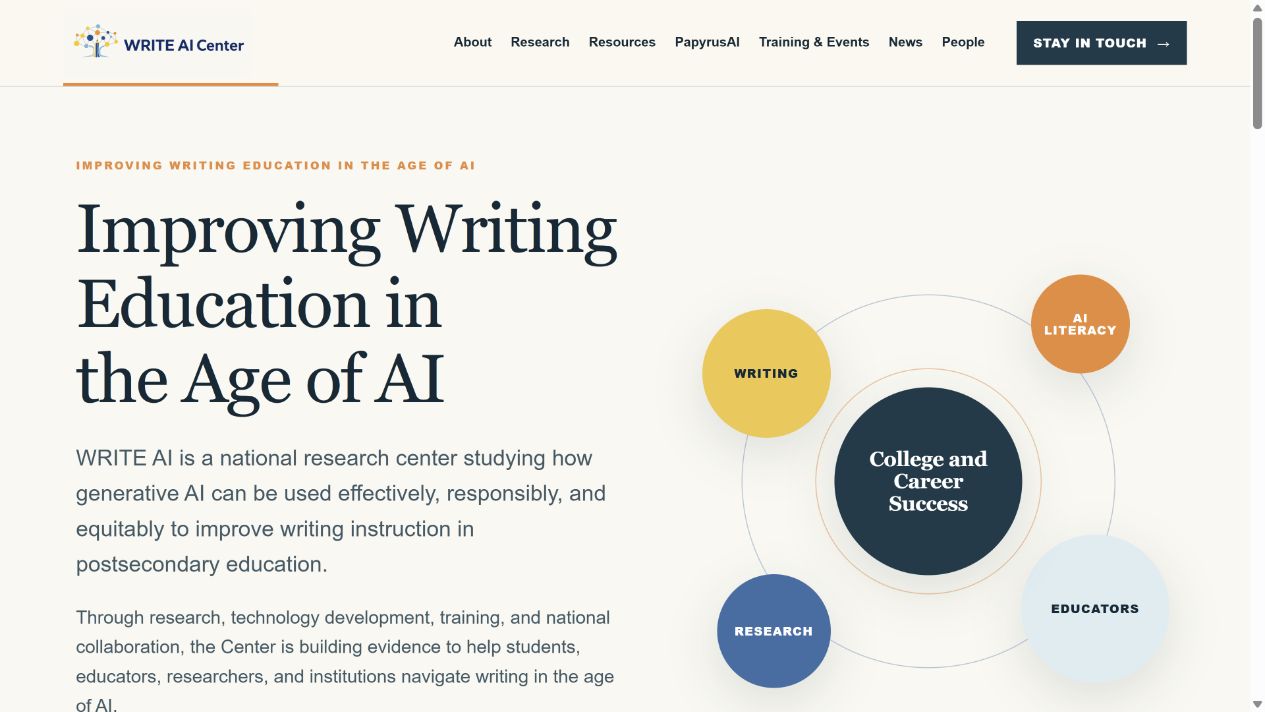 WRITE AI Center homepage designed and developed by Avni Doshi