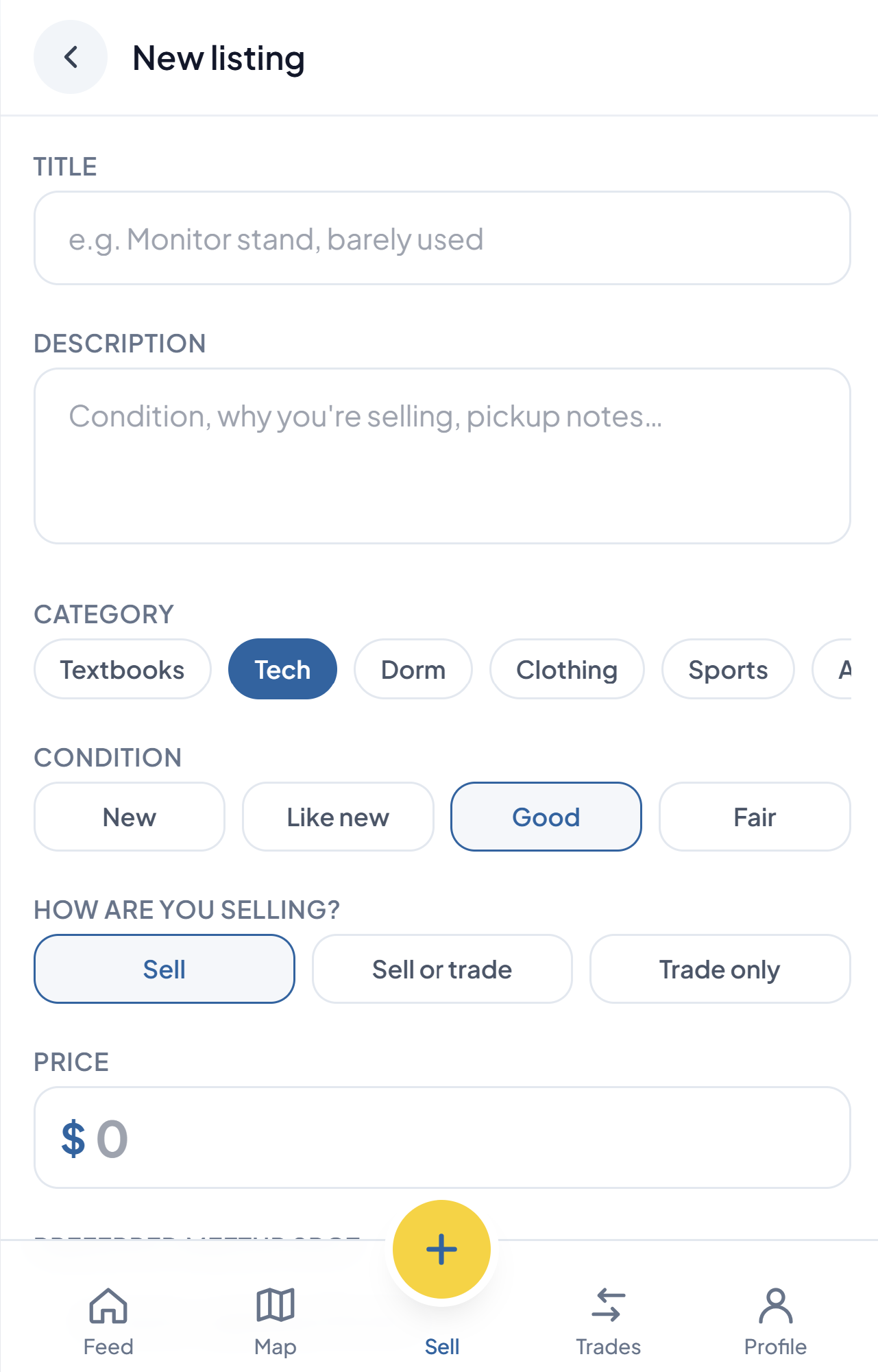 Zot Swap new listing form